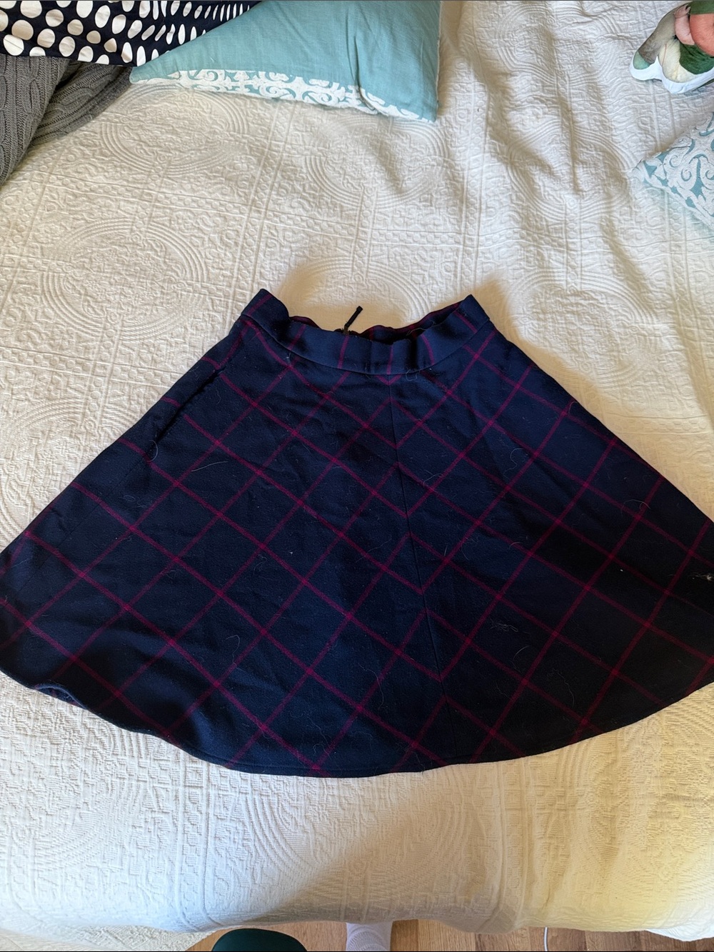 Maison Jules Navy Skater Skirt with Burgundy Windowpane
